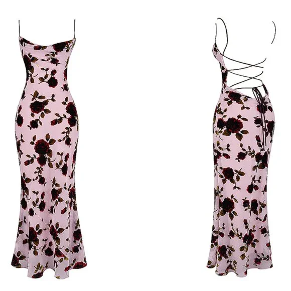 HOUSE OF CB 'Serena' Pink Devore Maxi Dress NWOT